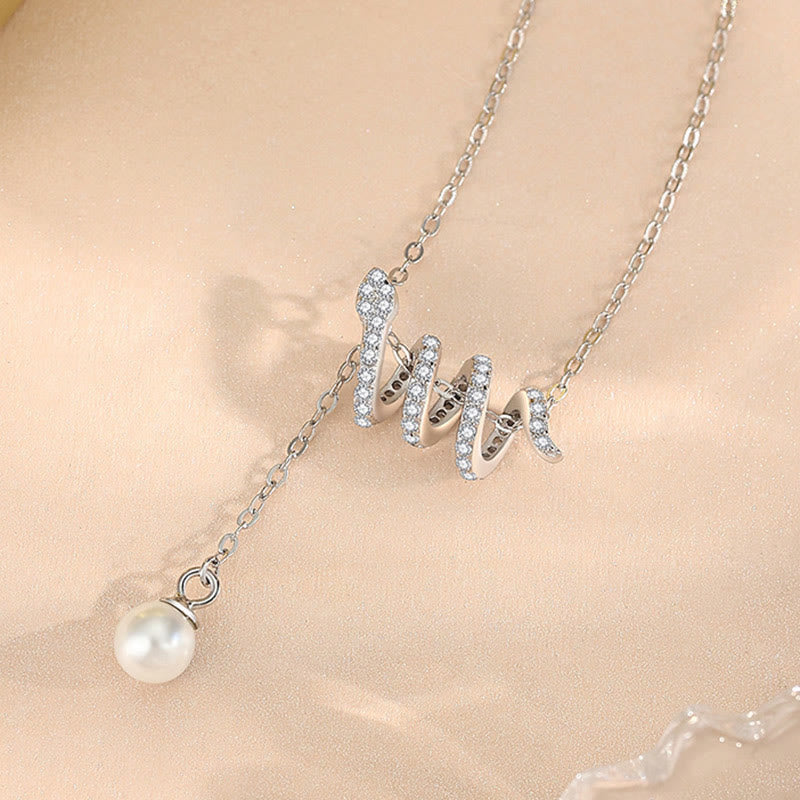 Mythstone 925 Sterling Silver Cubic Zirconia Pearl Year of the Snake Protection Necklace Pendant