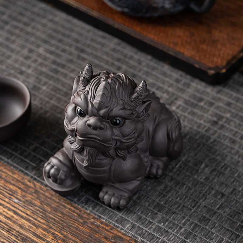 Mythstone PiXiu Ingot Ball Purple Clay Ceramic Tea Pet Wealth Home Figurine Decoration