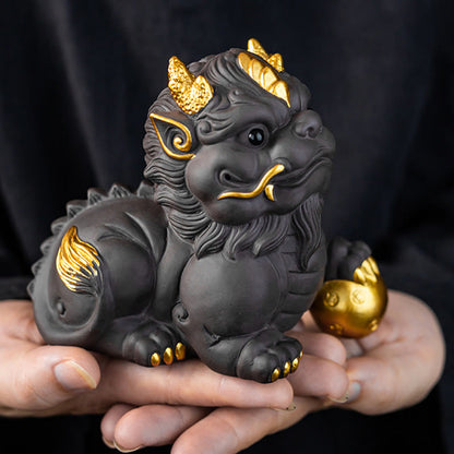 Mythstone PiXiu Ingot Ball Purple Clay Ceramic Tea Pet Wealth Home Figurine Decoration