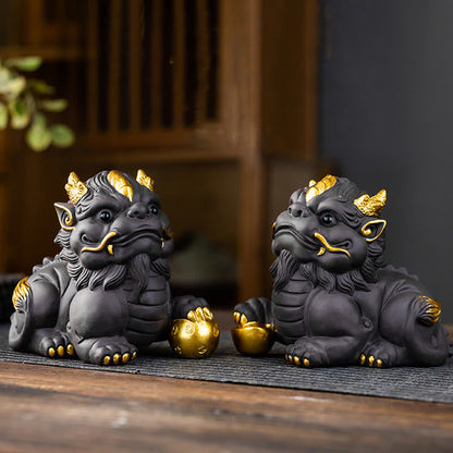 Mythstone PiXiu Ingot Ball Purple Clay Ceramic Tea Pet Wealth Home Figurine Decoration