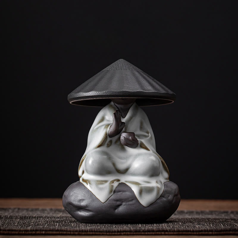 Mythstone Little Zen Monk Hat Strainer Ceramic Tea Accessories Figurine Home Decoration