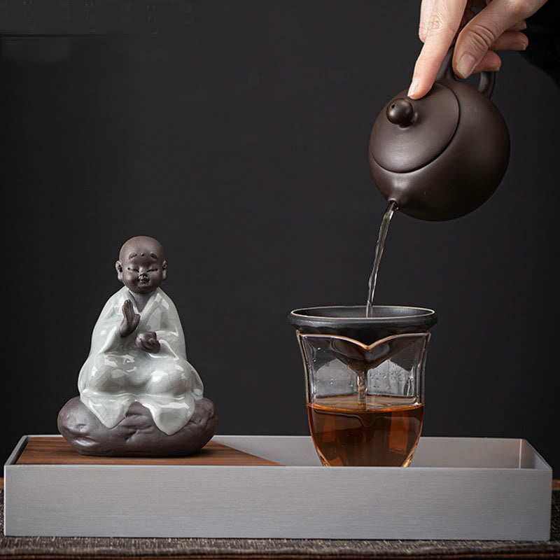 Mythstone Little Zen Monk Hat Strainer Ceramic Tea Accessories Figurine Home Decoration