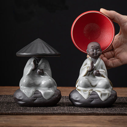 Mythstone Little Zen Monk Hat Strainer Ceramic Tea Accessories Figurine Home Decoration