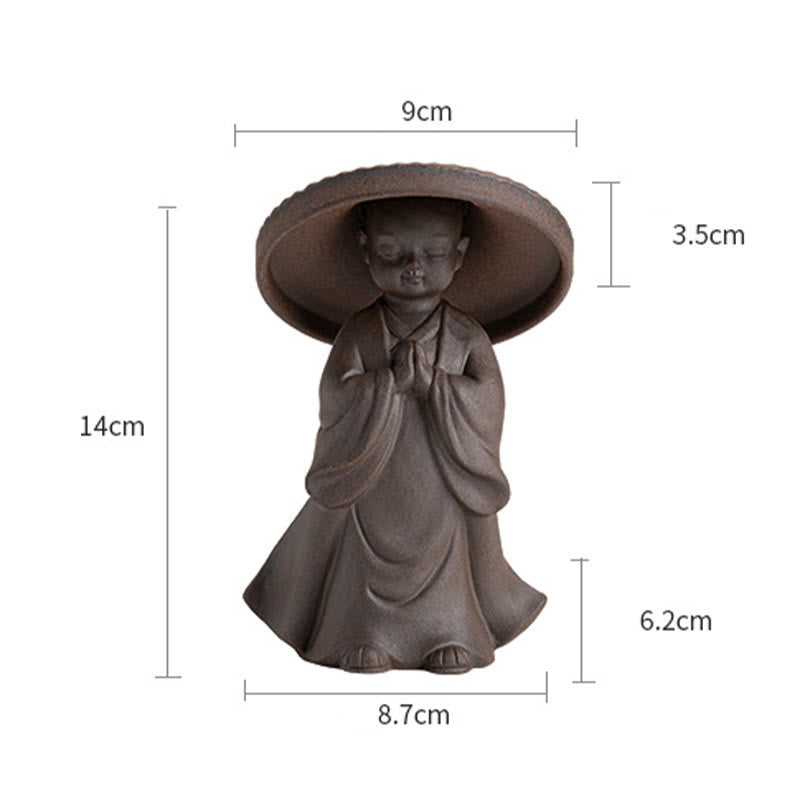 Mythstone Little Brown Monk Hat Strainer Ceramic Tea Accessories Figurine Zen Home Desk Decoration