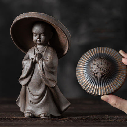 Mythstone Little Brown Monk Hat Strainer Ceramic Tea Accessories Figurine Zen Home Desk Decoration