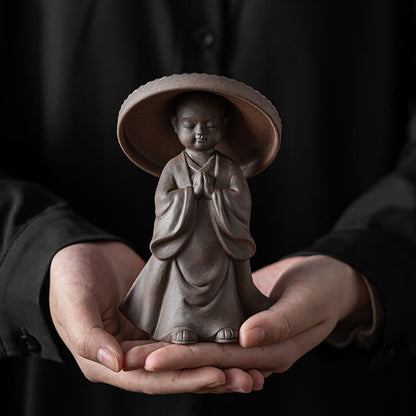 Mythstone Little Brown Monk Hat Strainer Ceramic Tea Accessories Figurine Zen Home Desk Decoration