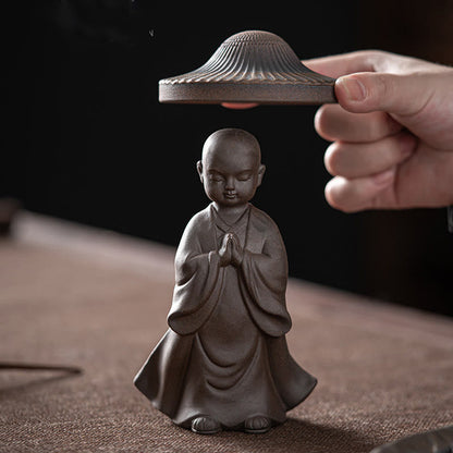 Mythstone Little Brown Monk Hat Strainer Ceramic Tea Accessories Figurine Zen Home Desk Decoration