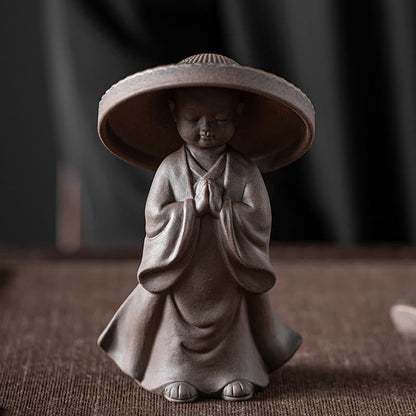 Mythstone Little Brown Monk Hat Strainer Ceramic Tea Accessories Figurine Zen Home Desk Decoration