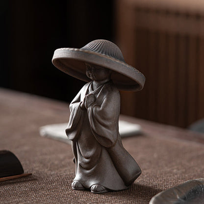 Mythstone Little Brown Monk Hat Strainer Ceramic Tea Accessories Figurine Zen Home Desk Decoration