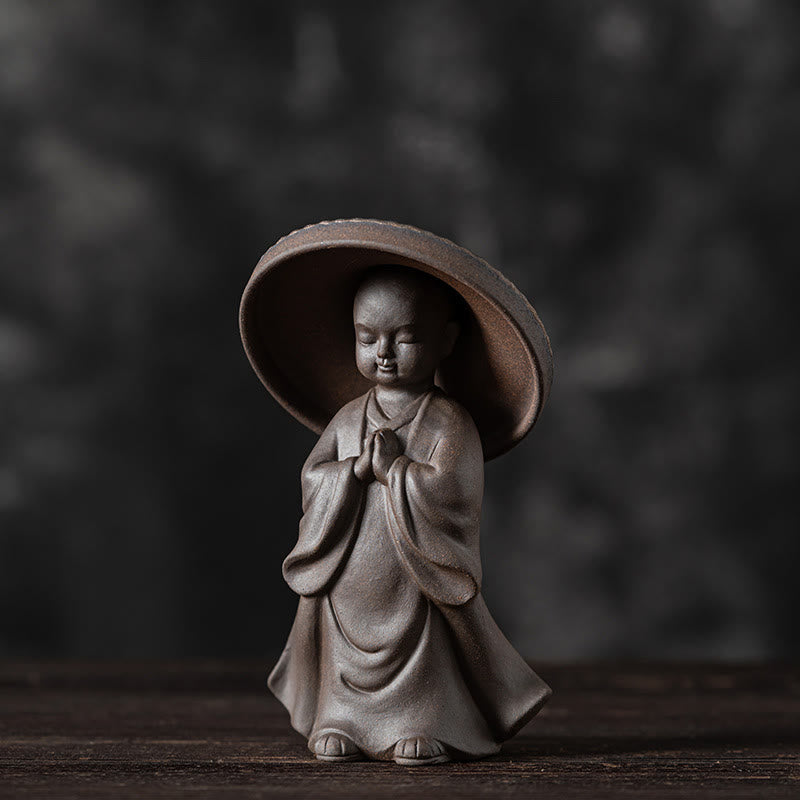 Mythstone Little Brown Monk Hat Strainer Ceramic Tea Accessories Figurine Zen Home Desk Decoration