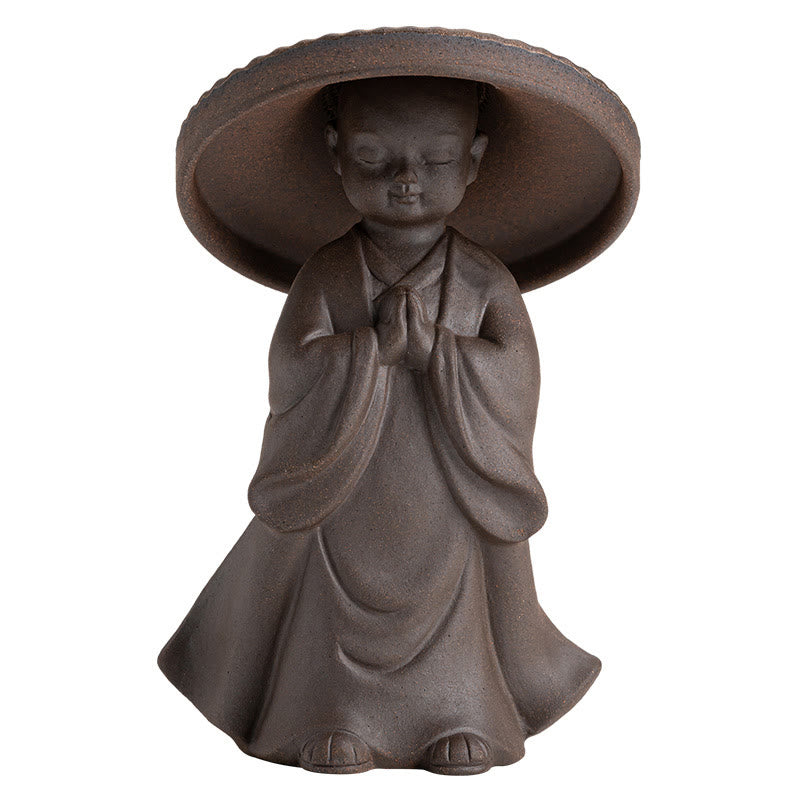 Mythstone Little Brown Monk Hat Strainer Ceramic Tea Accessories Figurine Zen Home Desk Decoration