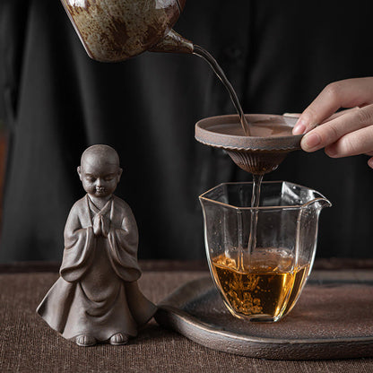 Mythstone Little Brown Monk Hat Strainer Ceramic Tea Accessories Figurine Zen Home Desk Decoration