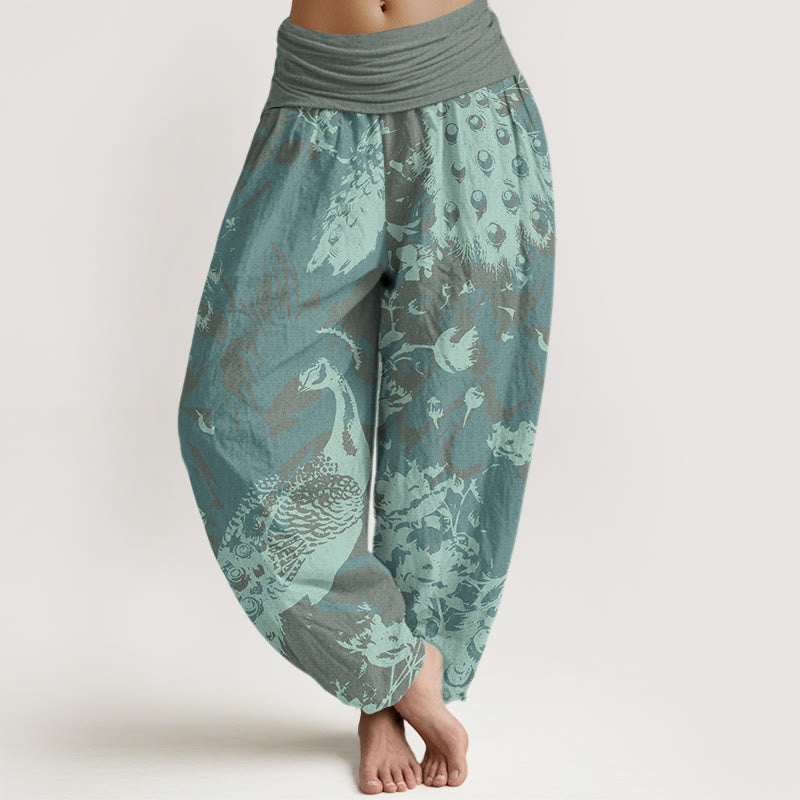 Mythstone Casual Peacock Grassland Women's Elastic Waist Harem Pants