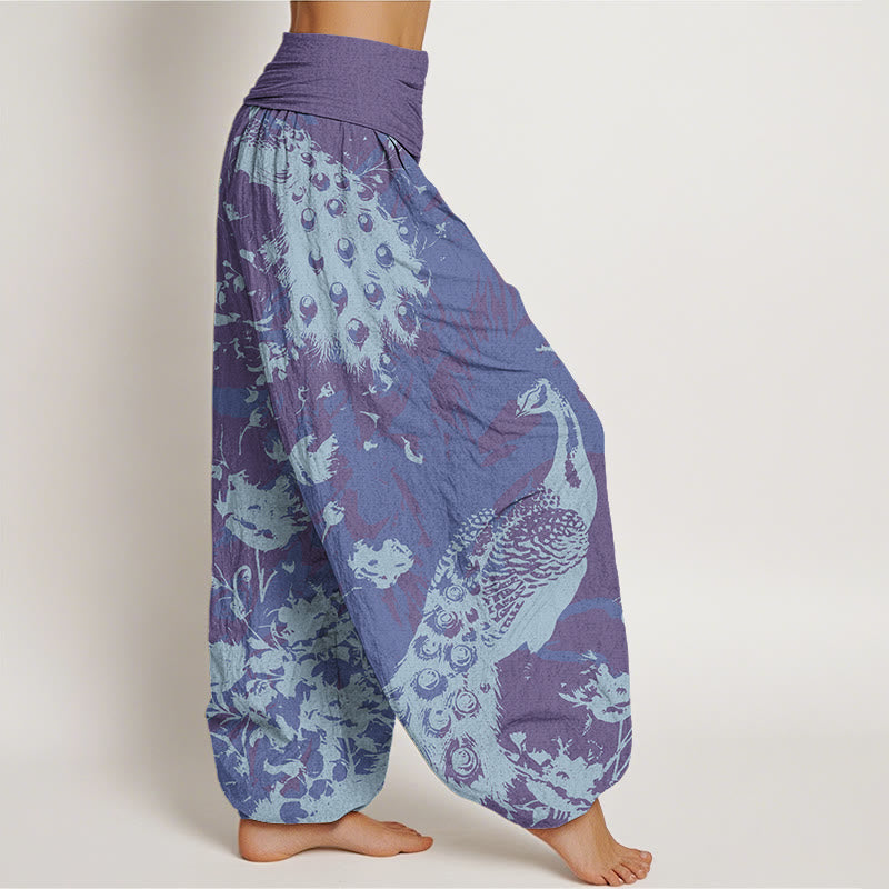 Mythstone Casual Peacock Grassland Women's Elastic Waist Harem Pants