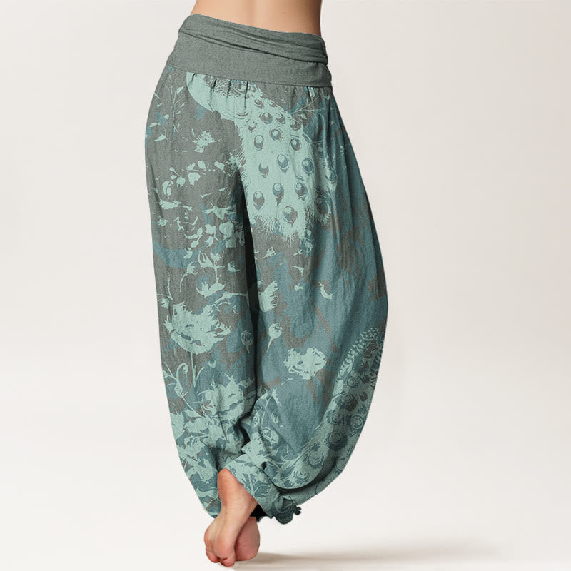 Mythstone Casual Peacock Grassland Women's Elastic Waist Harem Pants