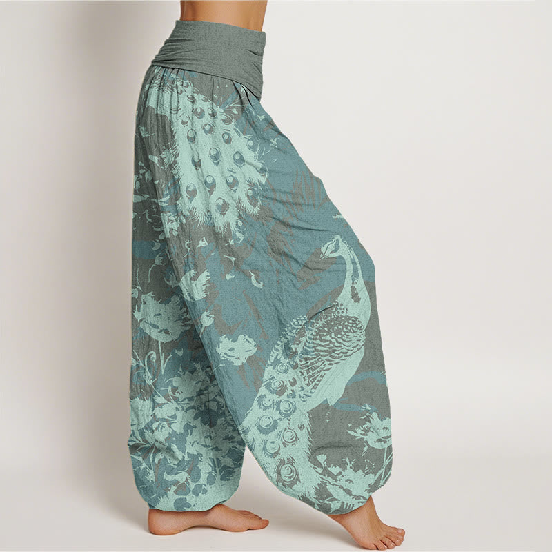 Mythstone Casual Peacock Grassland Women's Elastic Waist Harem Pants