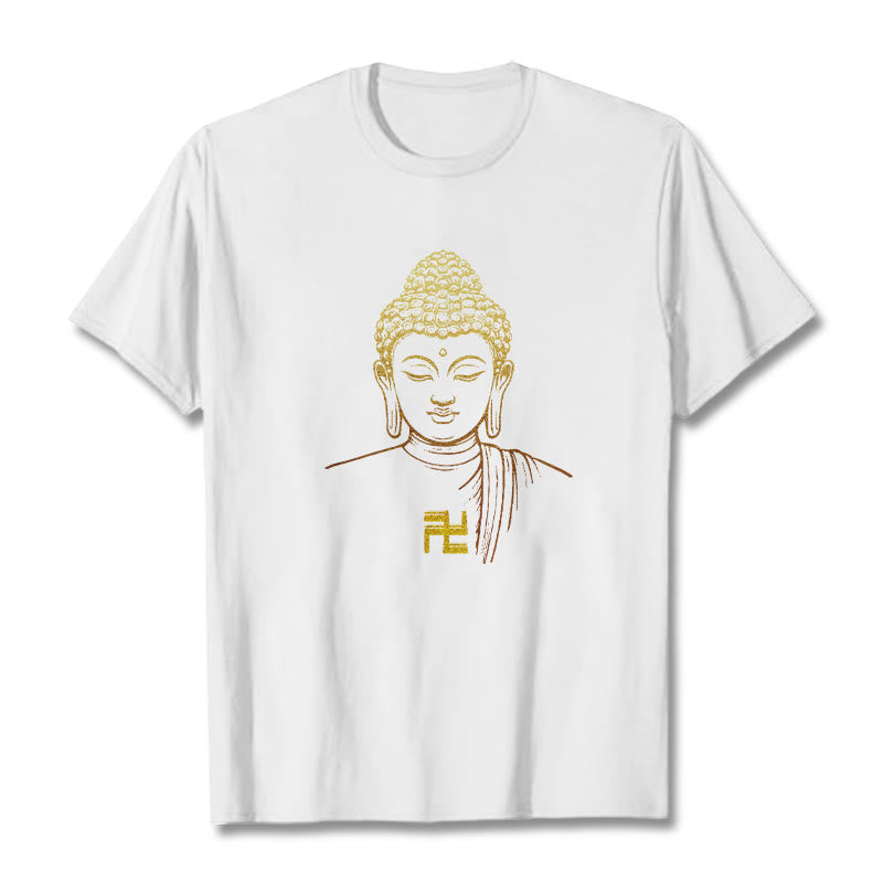 Mythstone Swastika Pattern Golden Buddha Cotton Tee T-shirt