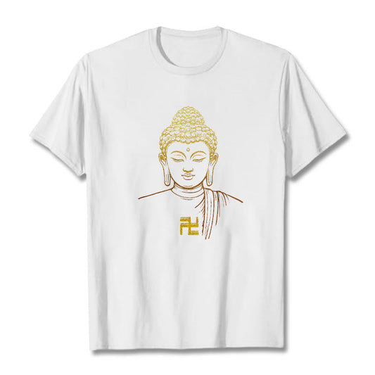 Mythstone Swastika Pattern Golden Buddha Cotton Tee T-shirt