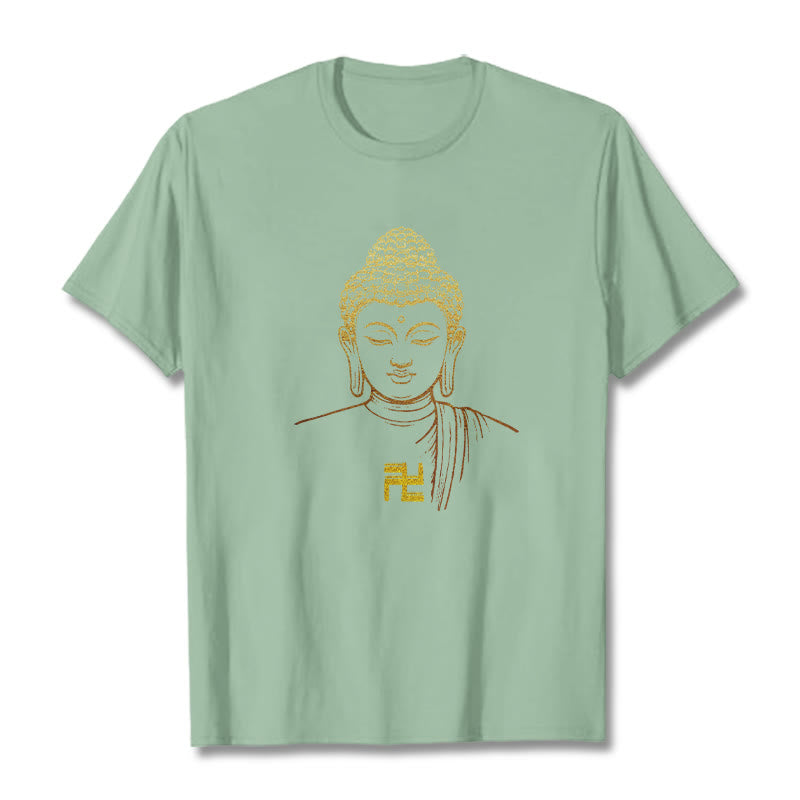 Mythstone Swastika Pattern Golden Buddha Cotton Tee T-shirt