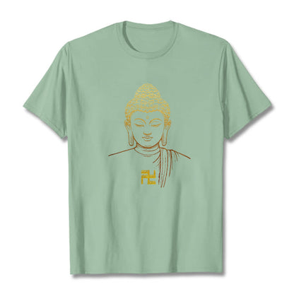 Mythstone Swastika Pattern Golden Buddha Cotton Tee T-shirt