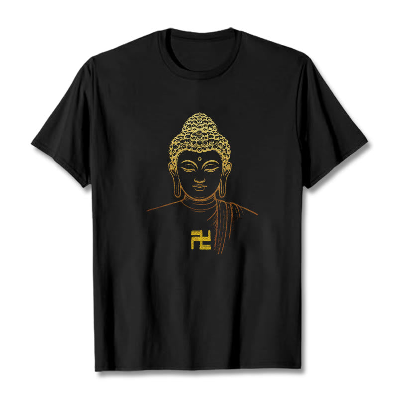 Mythstone Swastika Pattern Golden Buddha Cotton Tee T-shirt