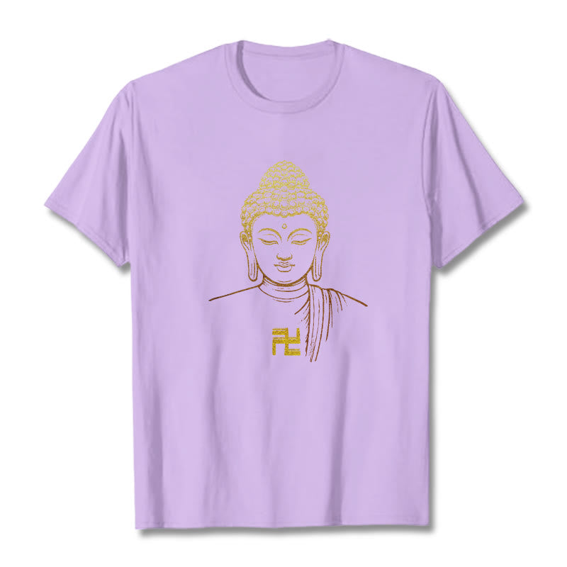 Mythstone Swastika Pattern Golden Buddha Cotton Tee T-shirt