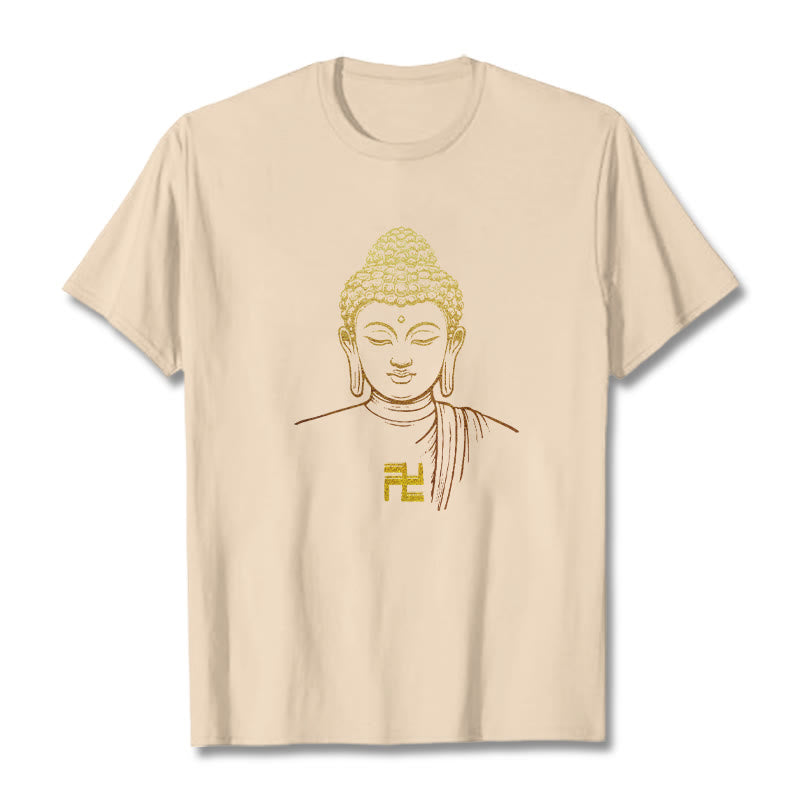 Mythstone Swastika Pattern Golden Buddha Cotton Tee T-shirt