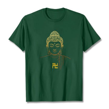 Mythstone Swastika Pattern Golden Buddha Cotton Tee T-shirt