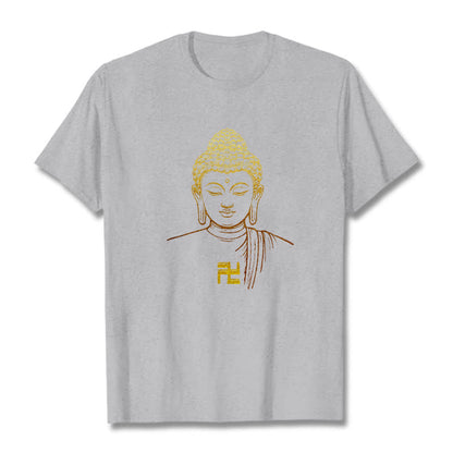 Mythstone Swastika Pattern Golden Buddha Cotton Tee T-shirt