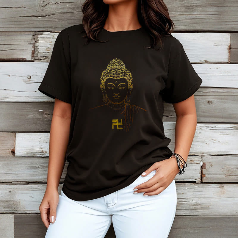 Mythstone Swastika Pattern Golden Buddha Cotton Tee T-shirt