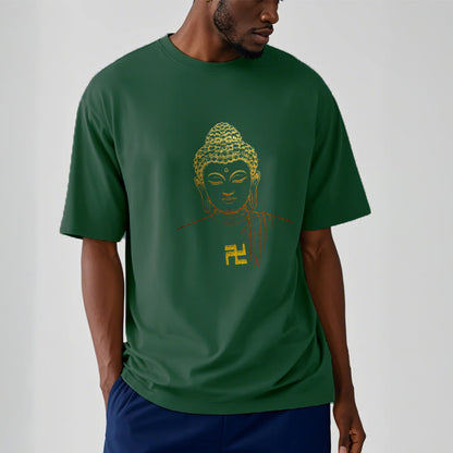 Mythstone Swastika Pattern Golden Buddha Cotton Tee T-shirt