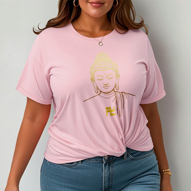 Mythstone Swastika Pattern Golden Buddha Cotton Tee T-shirt