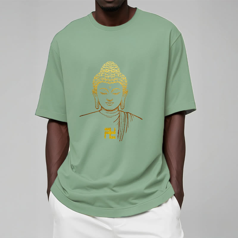 Mythstone Swastika Pattern Golden Buddha Cotton Tee T-shirt