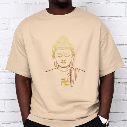 Mythstone Swastika Pattern Golden Buddha Cotton Tee T-shirt