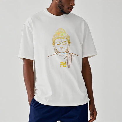 Mythstone Swastika Pattern Golden Buddha Cotton Tee T-shirt