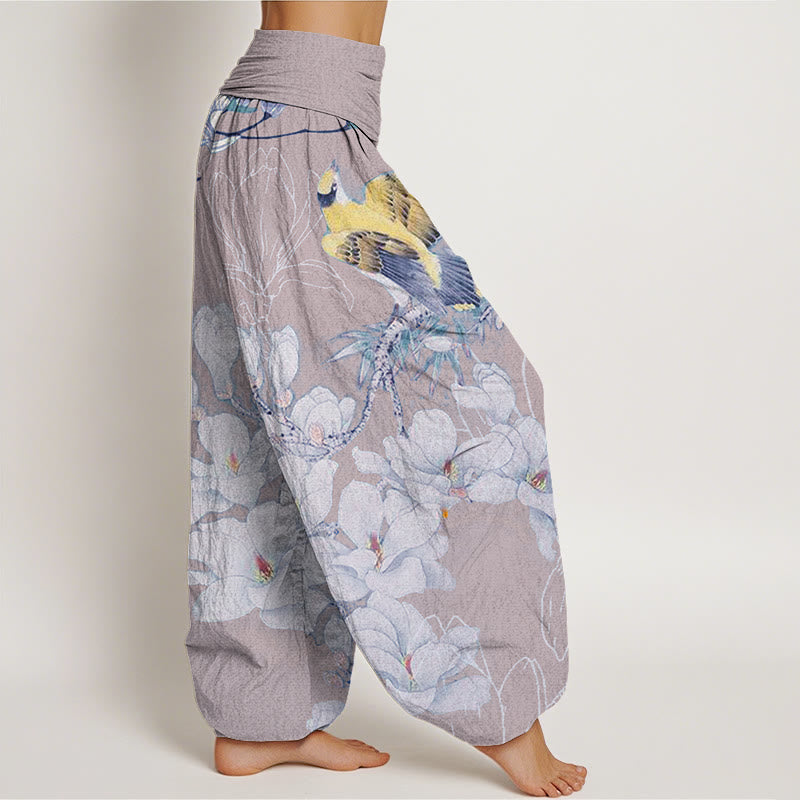 Mythstone Casual Magnolia Yellow Bird Women's Elastic Waist Harem Pants