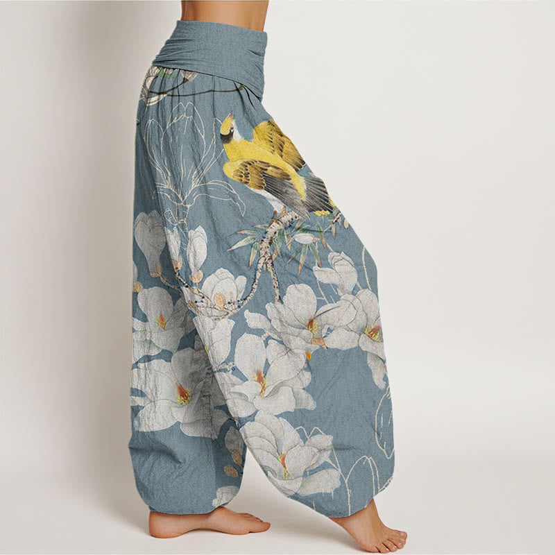 Mythstone Casual Magnolia Yellow Bird Women's Elastic Waist Harem Pants