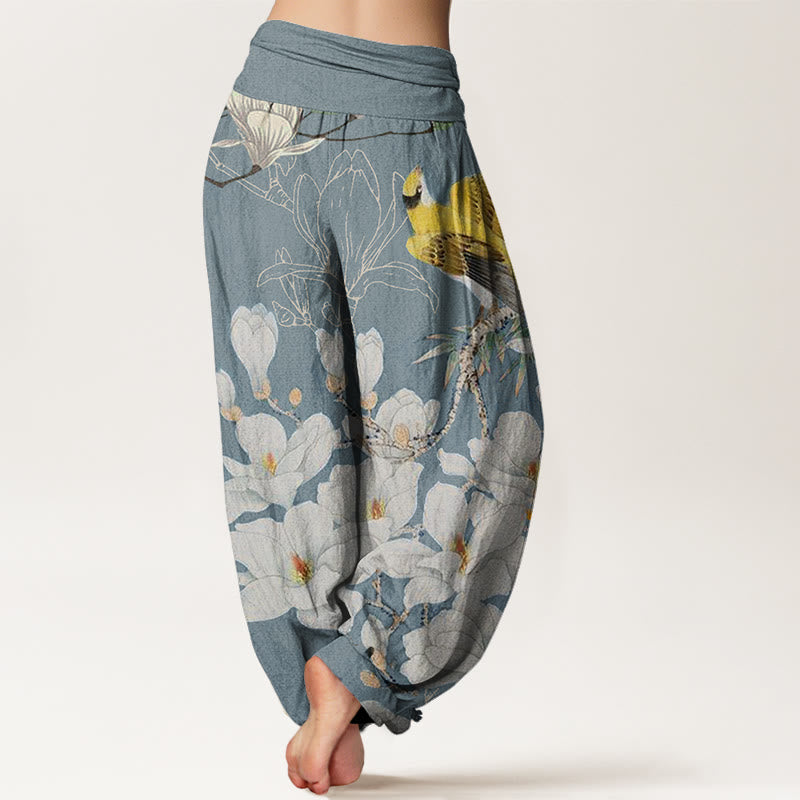 Mythstone Casual Magnolia Yellow Bird Women's Elastic Waist Harem Pants