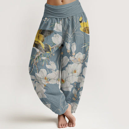 Mythstone Casual Magnolia Yellow Bird Women's Elastic Waist Harem Pants