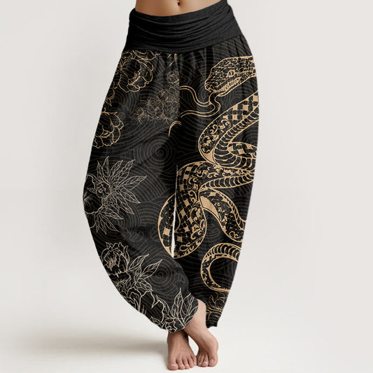 Mythstone Snake Lotus Women's Elastic Waist Harem Pants