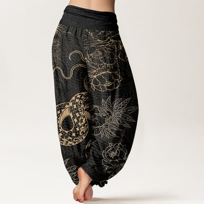 Mythstone Snake Lotus Women's Elastic Waist Harem Pants