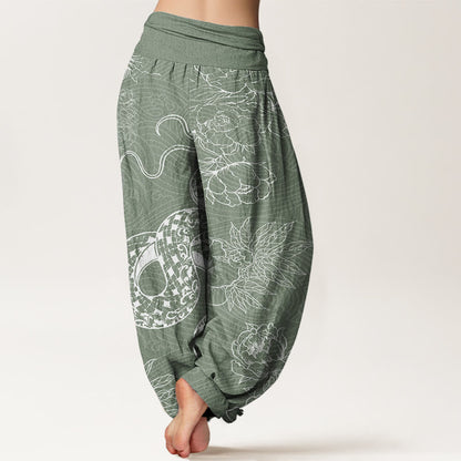 Mythstone Snake Lotus Women's Elastic Waist Harem Pants