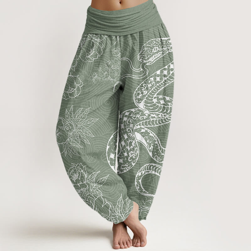 Mythstone Snake Lotus Women's Elastic Waist Harem Pants