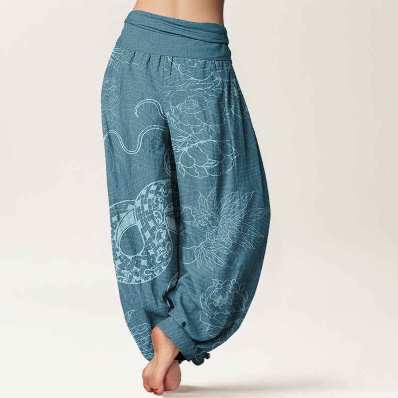 Mythstone Snake Lotus Women's Elastic Waist Harem Pants