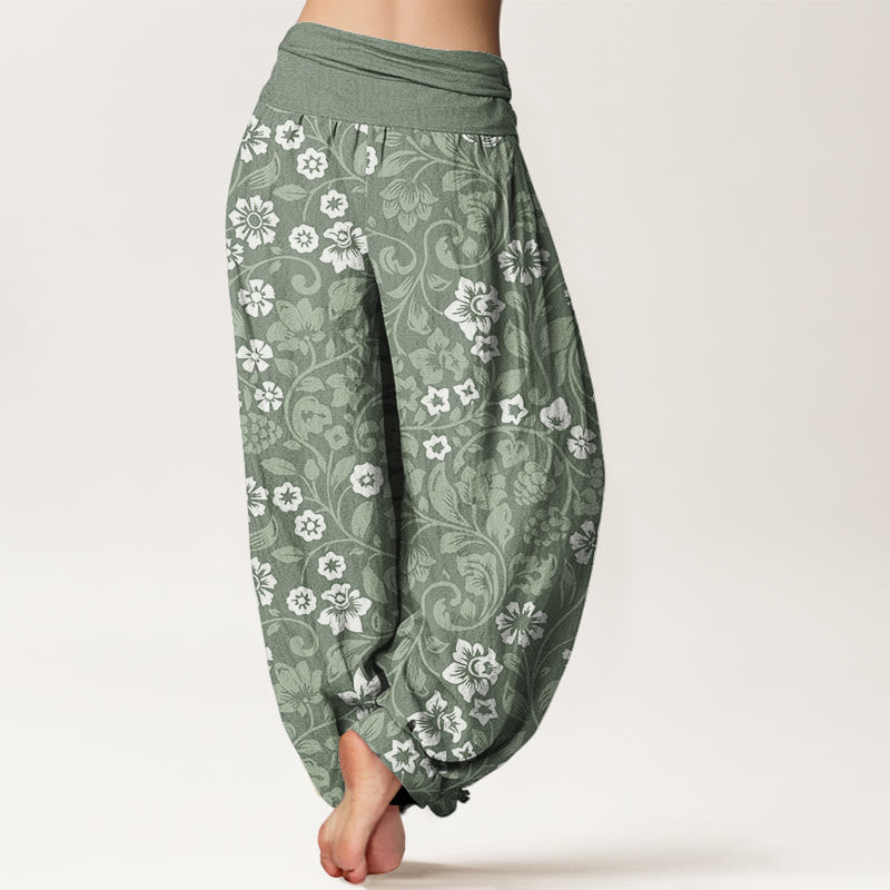 Mythstone Small Flowers Intertwining Branches Women's Elastic Waist Harem Pants