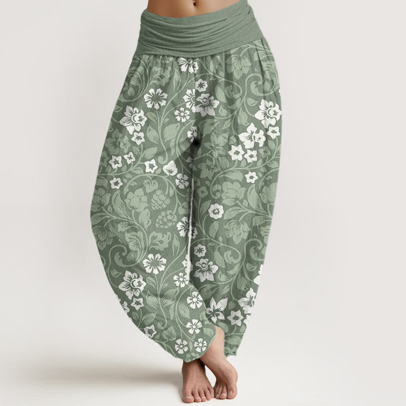 Mythstone Small Flowers Intertwining Branches Women's Elastic Waist Harem Pants