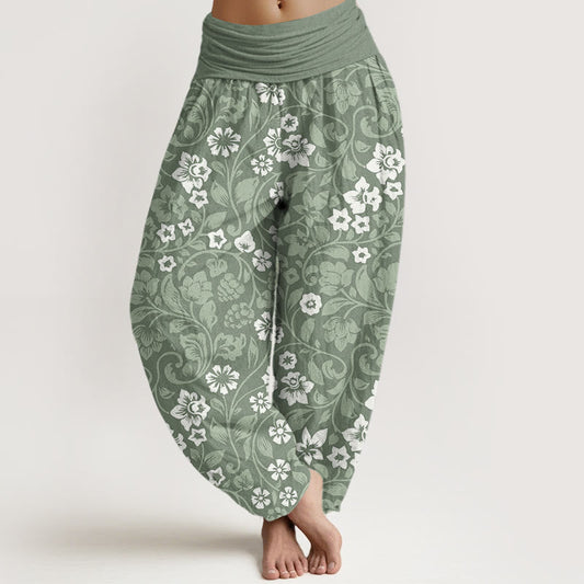 Mythstone Small Flowers Intertwining Branches Women's Elastic Waist Harem Pants