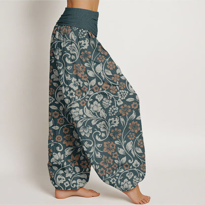 Mythstone Small Flowers Intertwining Branches Women's Elastic Waist Harem Pants