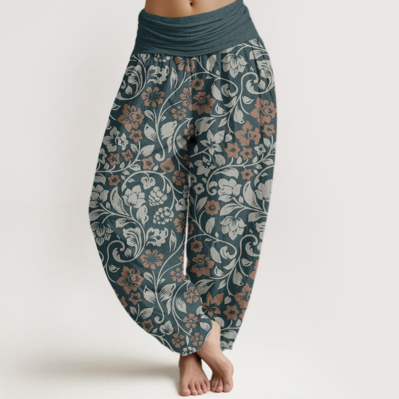 Mythstone Small Flowers Intertwining Branches Women's Elastic Waist Harem Pants