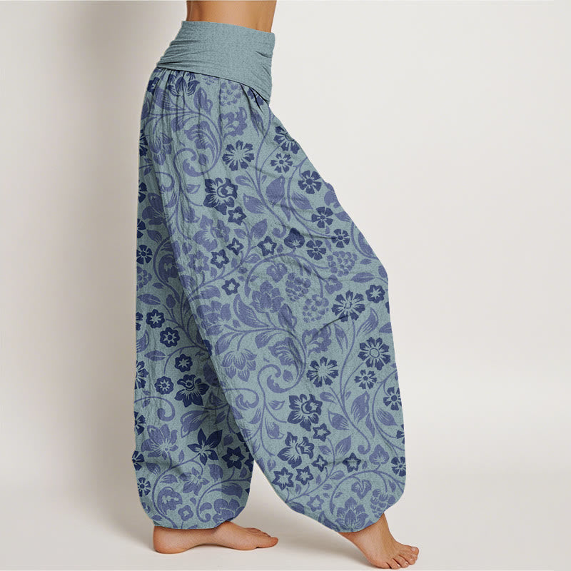 Mythstone Small Flowers Intertwining Branches Women's Elastic Waist Harem Pants